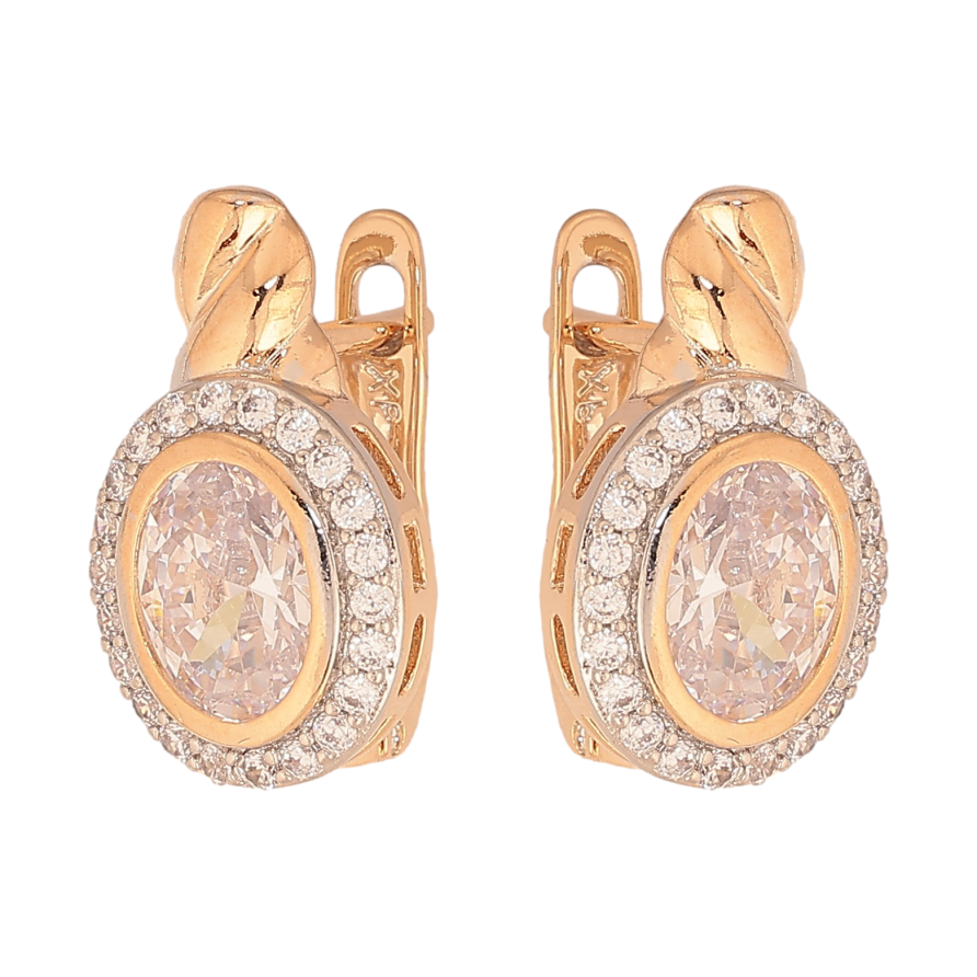 Серьги Xuping цвет Позолота 18К+Родий английский замок "Узор с кристаллами" фото №1