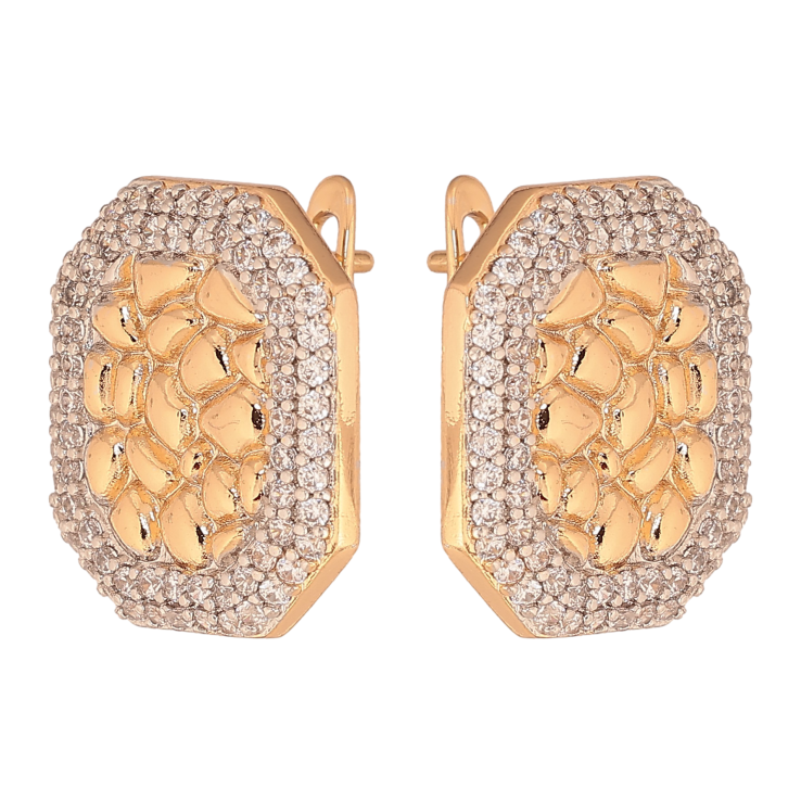 Серьги Xuping цвет Позолота 18К+Родий английский замок "Узор с кристаллами" фото №3