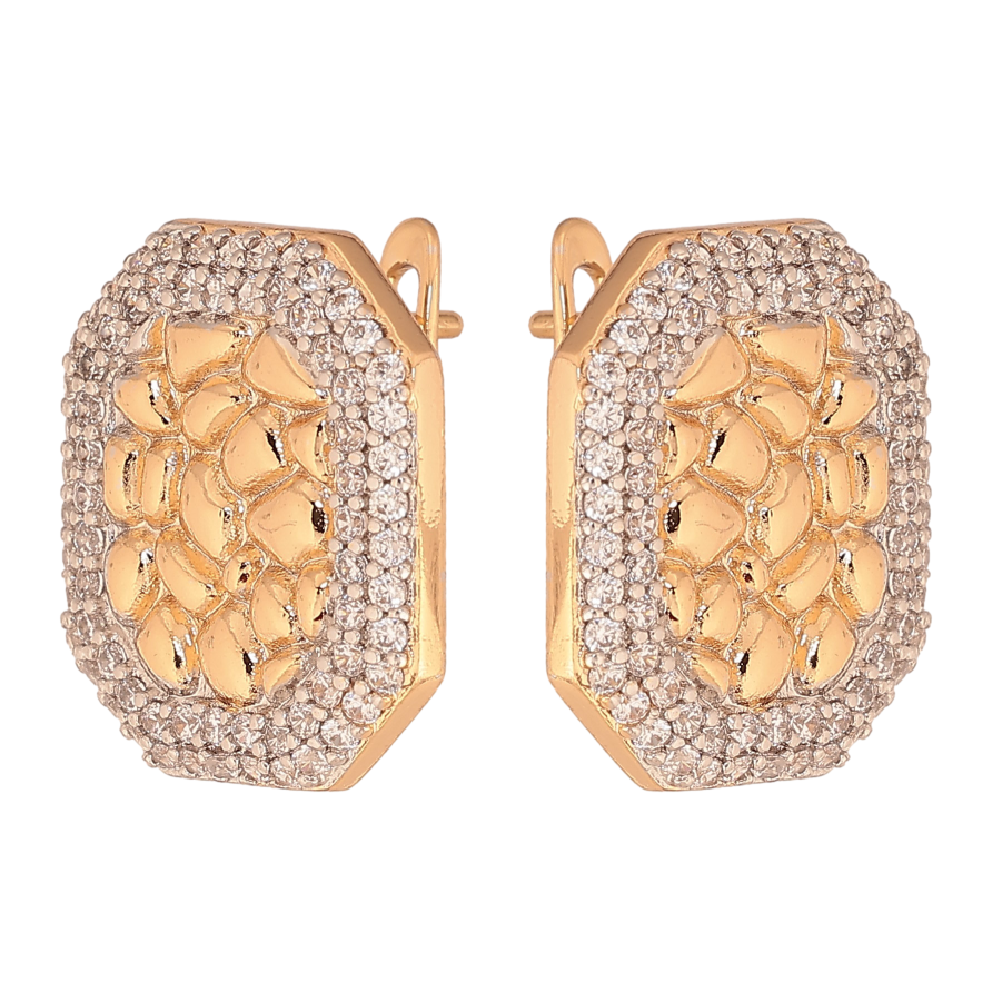 Сережки Xuping колір Позолота 18К+Родій англійський замок "Візерунок з кристалами" фото №1