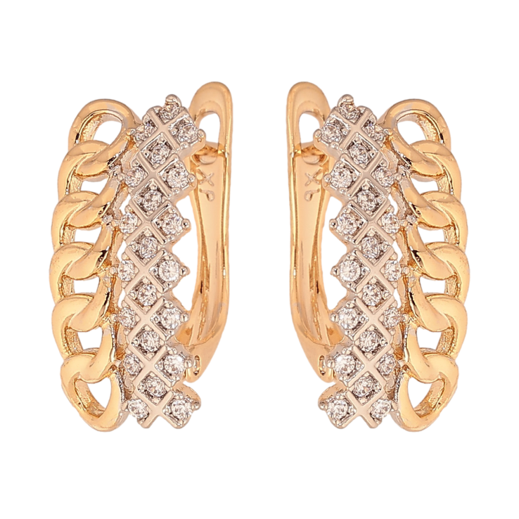 Серьги Xuping цвет Позолота 18К+Родий английский замок "Узор цепочка с кристаллами" фото №23