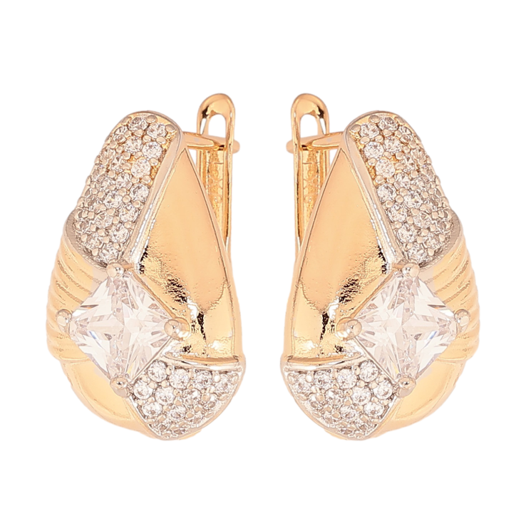 Серьги Xuping цвет Позолота 18К+Родий английский замок "Узор с кристаллами" фото №22