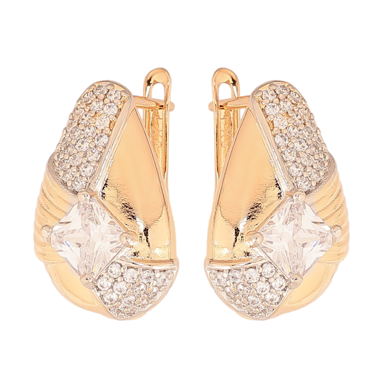 Сережки Xuping колір Позолота 18К+Родій англійський замок "Візерунок з кристалами" фото №1