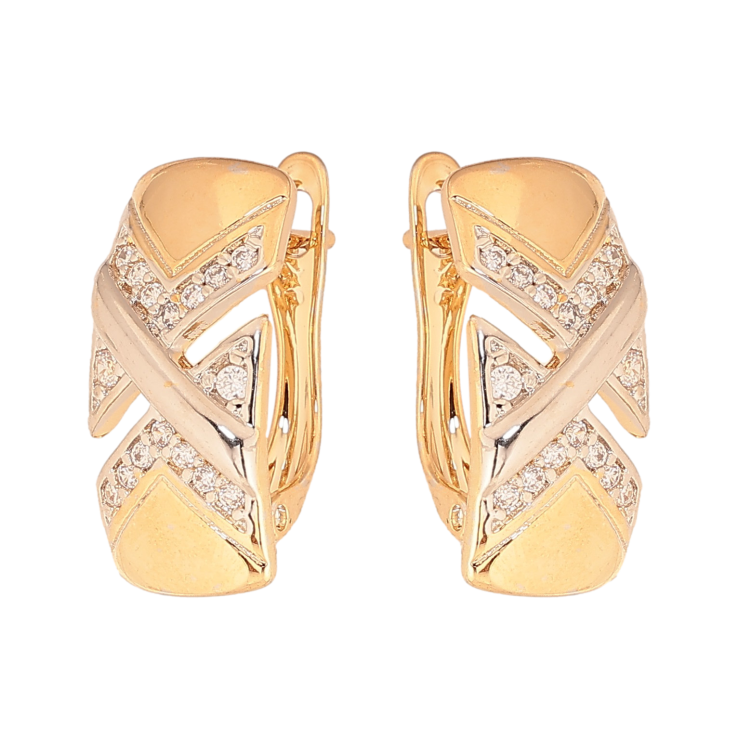 Серьги Xuping цвет Позолота 18К+Родий английский замок "Узор с кристаллами" фото №20