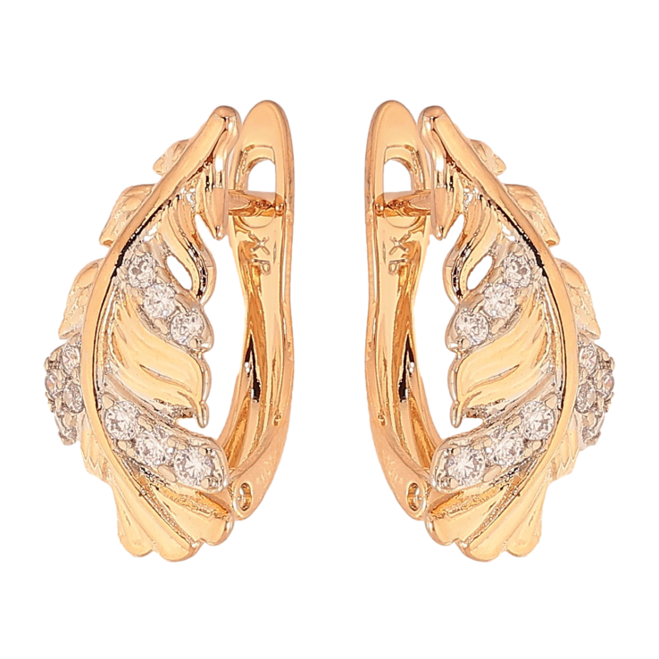Серьги Xuping цвет Позолота 18К+Родий английский замок "Перо с кристаллами" фото №14