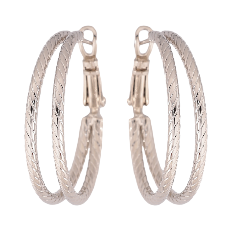 Сережки Xuping колір Родій кільця (конго) "Подвійні кільця з візерунком" ø 3см фото №7