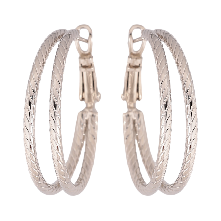 Сережки Xuping колір Родій кільця (конго) "Подвійні кільця з візерунком" ø 3см фото №1