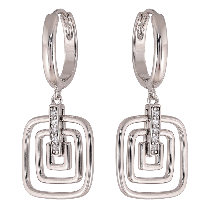 Серьги Xuping цвет Родий подвески на колечках "Квадратные" фото №24