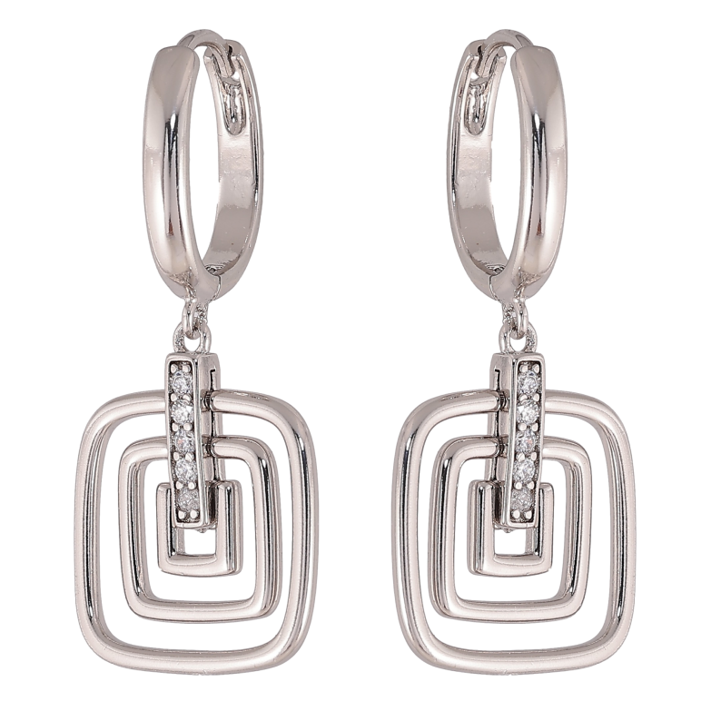 Серьги Xuping цвет Родий подвески на колечках "Квадратные" фото №1 Серьги Xuping цвет Родий подвески на колечках "Квадратные" фото №1