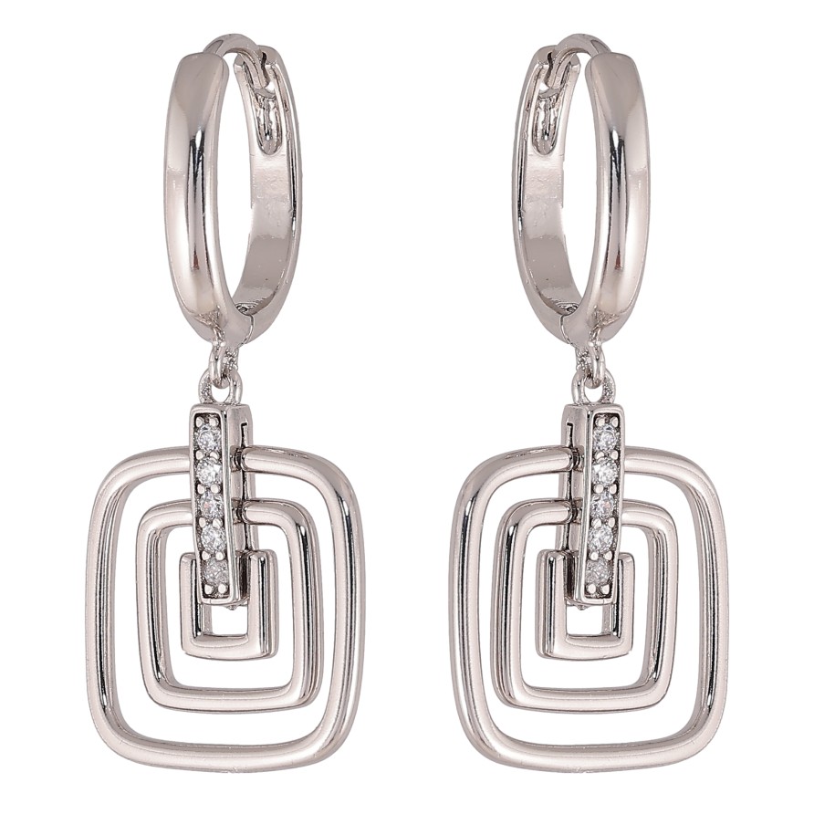 Сережки Xuping колір Родій підвіски на колечках "Квадратні" фото №1 Сережки Xuping колір Родій підвіски на колечках "Квадратні" фото №1