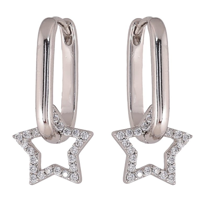 Серьги Xuping цвет Родий подвески на колечках "Звезды" 2 в 1 фото №1