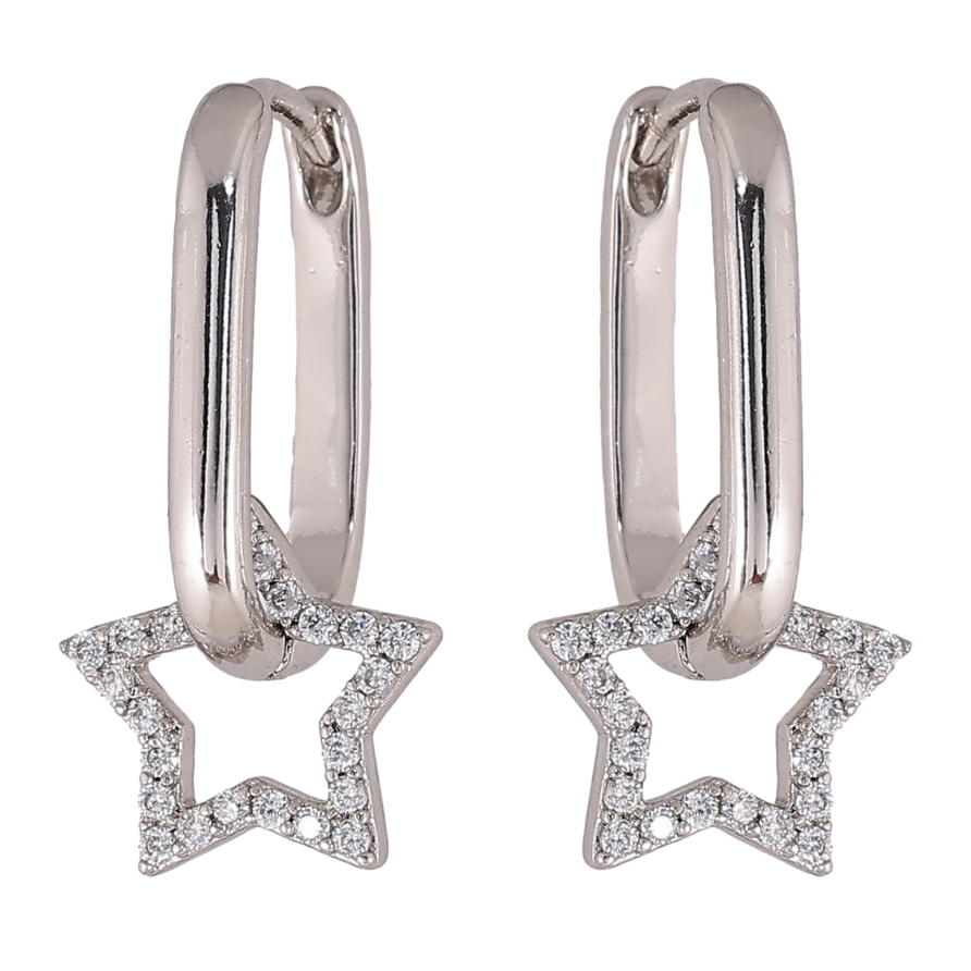 Серьги Xuping цвет Родий подвески на колечках "Звезды" 2 в 1 фото №1