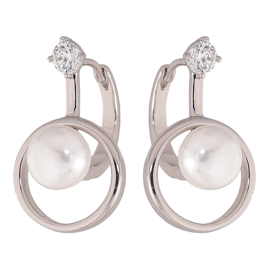 Серьги Xuping цвет Родий колечки "Узор с кристаллами и жемчужинами" фото №1