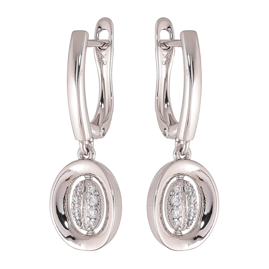 Серьги Xuping цвет Родий английский замок "Овальные подвески с кристаллами" фото №1