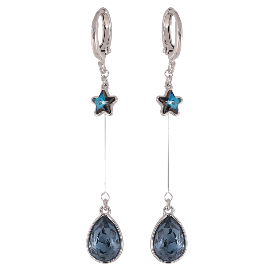 Серьги Xuping цвет Родий с кристаллами Swarovski подвески на колечках "Кристаллы Montana" фото №1 Серьги Xuping цвет Родий с кристаллами Swarovski подвески на колечках "Кристаллы Montana" фото №1