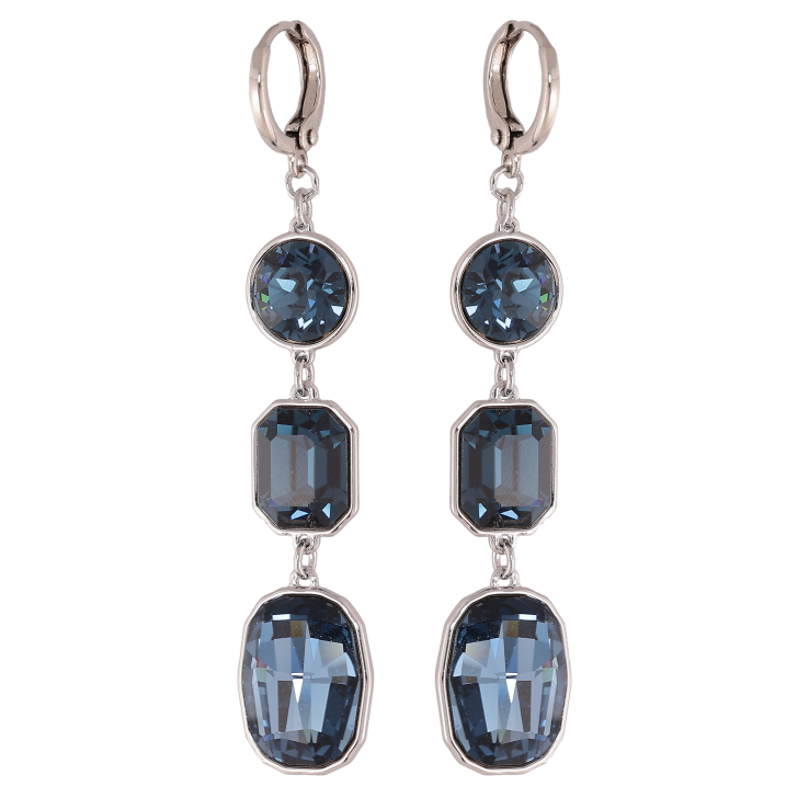 Серьги Xuping цвет Родий с кристаллами Swarovski подвески на колечках "Кристаллы Montana" фото №1 Серьги Xuping цвет Родий с кристаллами Swarovski подвески на колечках "Кристаллы Montana" фото №1