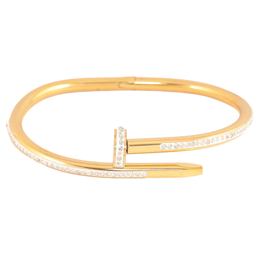 Браслет Нержавеющая сталь цвет 14К "Гвоздь с надписью Cartier и кристаллами" ø 6см фото №1 Браслет Нержавеющая сталь цвет 14К "Гвоздь с надписью Cartier и кристаллами" ø 6см фото №1