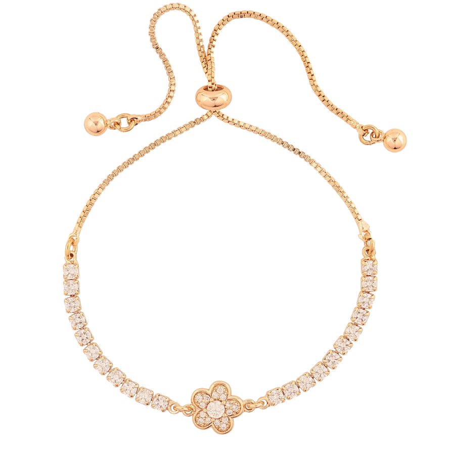 Браслет Xuping M&L цвет 18K "Дорожка кристаллов с цветочком" на бегунке 8-23см х 1-9мм фото №1 Браслет Xuping M&L цвет 18K "Дорожка кристаллов с цветочком" на бегунке 8-23см х 1-9мм фото №1