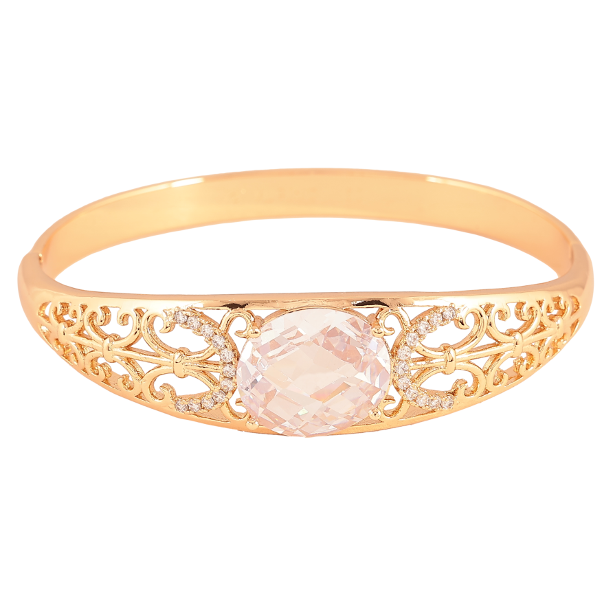 Браслет Xuping колір Позолота 18K "Ажурний орнамент із вставкою кристал" ø 6см фото №1