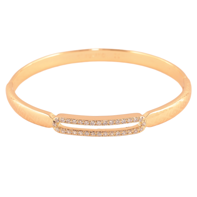Браслет Xuping колір Позолота 18K "Декоративна вставка з кристалами та грецький орнамент напиленням" ø 6см фото №1