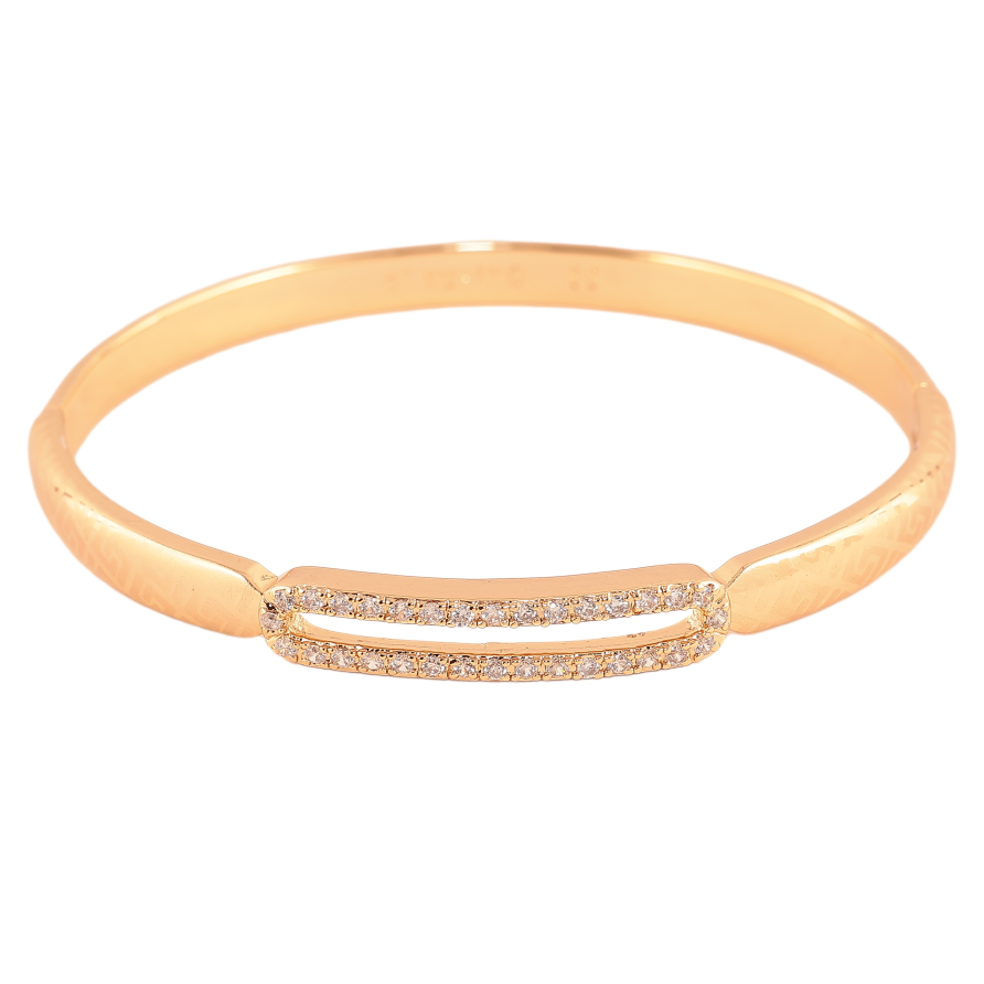 Браслет Xuping колір Позолота 18K "Декоративна вставка з кристалами та грецький орнамент напиленням" ø 6см фото №1 Браслет Xuping колір Позолота 18K "Декоративна вставка з кристалами та грецький орнамент напиленням" ø 6см фото №1