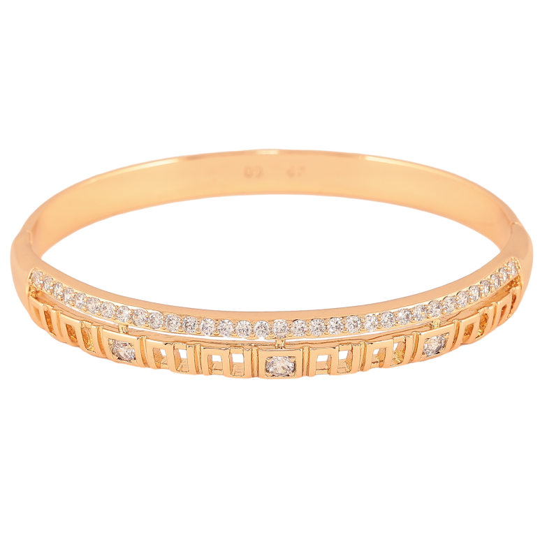 Браслет Xuping колір Позолота 18K "Декоративний орнамент з вирізами та доріжкою кристалів" ø 6см фото №1