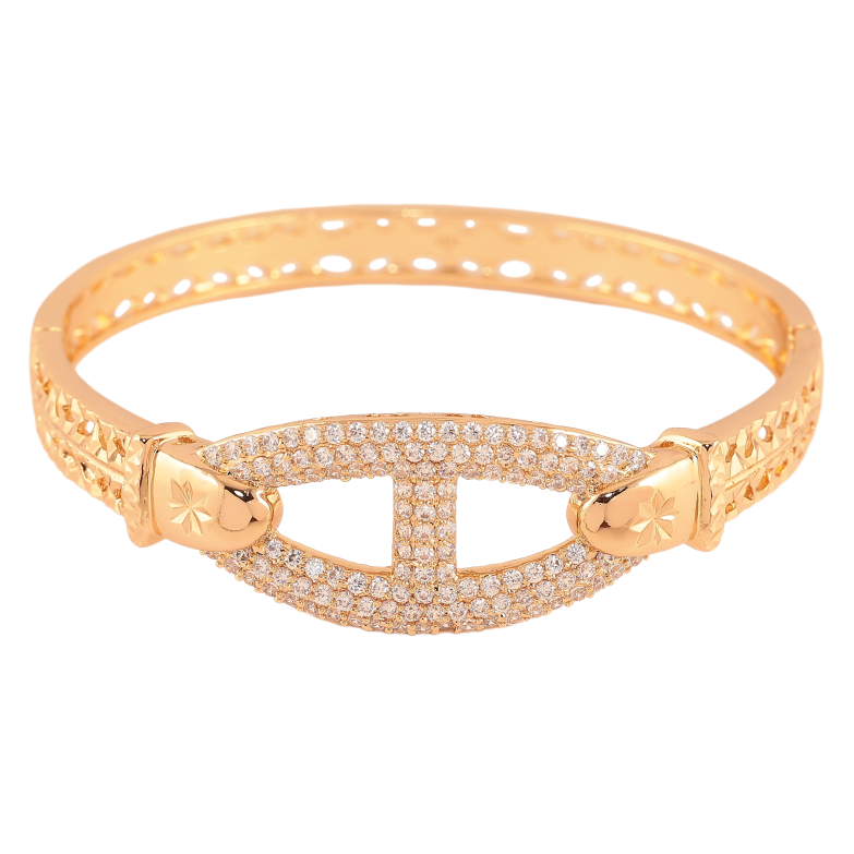 Браслет Xuping колір Позолота 18K "Декоративний ремінець з інкрустацією кристалами" ø 6см фото №1
