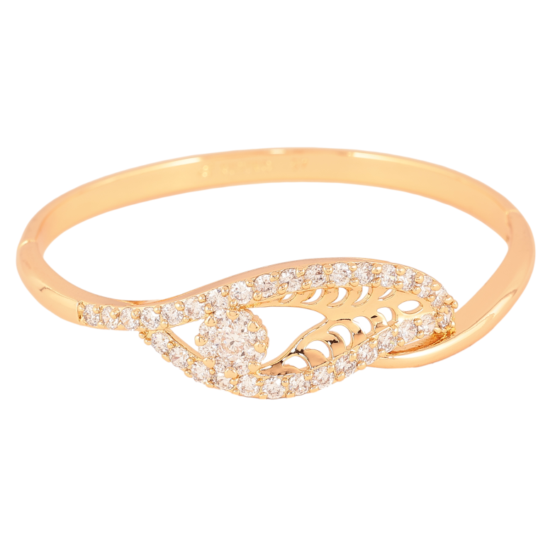 Браслет Xuping колір Позолота 18K "Декоративний різьблений листок з кристалами" ø 6см фото №3 Браслет Xuping колір Позолота 18K "Декоративний різьблений листок з кристалами" ø 6см фото №3