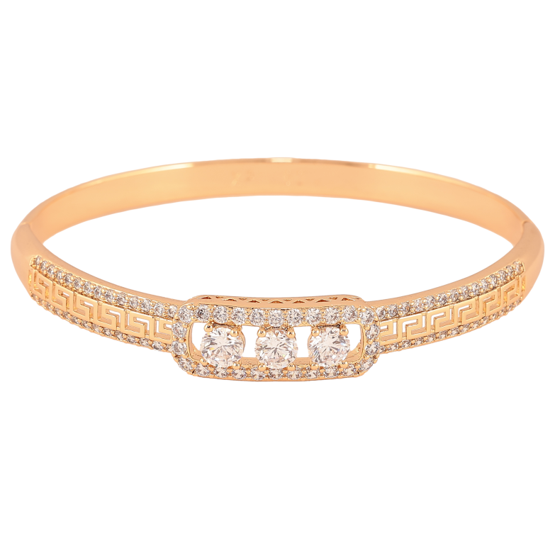 Браслет Xuping цвет Позолота 18K "Греческий орнамент с дорожками циркония и вставкой три кристалла" ø 6см фото №1