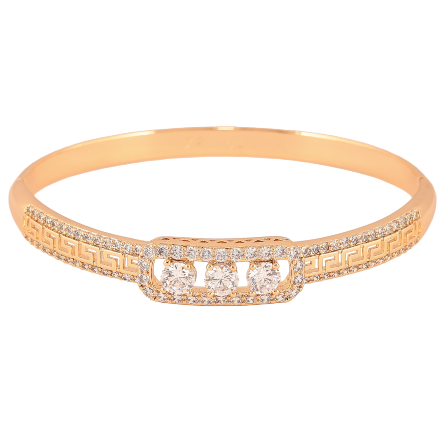 Браслет Xuping цвет Позолота 18K "Греческий орнамент с дорожками циркония и вставкой три кристалла" ø 6см фото №1