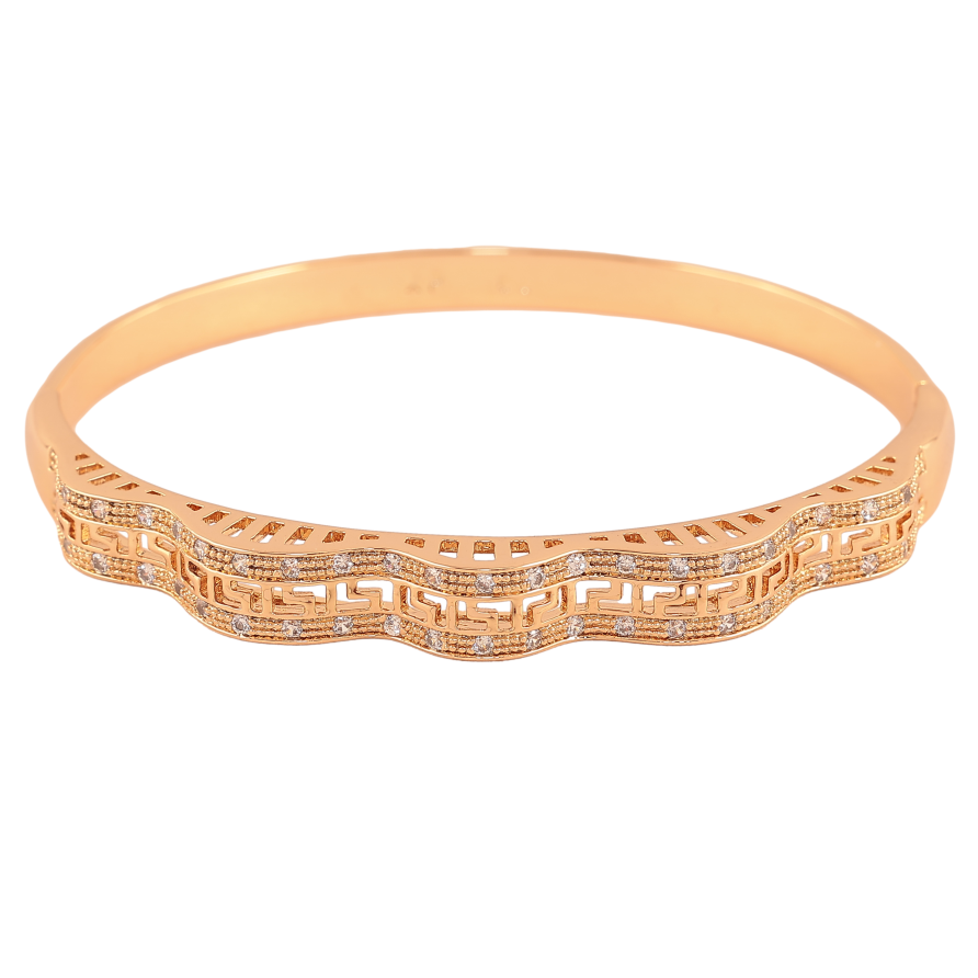 Браслет Xuping колір Позолота 18K "Хвиляста меандрова лінія зі вставками кристалів" ø 5,7см фото №1 Браслет Xuping колір Позолота 18K "Хвиляста меандрова лінія зі вставками кристалів" ø 5,7см фото №1