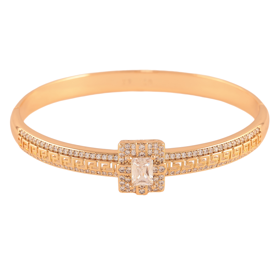 Браслет Xuping колір Позолота 18K "Меандрова лінія з доріжками кристалів" ø 6см фото №1 Браслет Xuping колір Позолота 18K "Меандрова лінія з доріжками кристалів" ø 6см фото №1