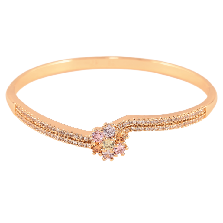 Браслет Xuping колір Позолота 18K "Подвійна хвиляста доріжка цирконію з квіткою із кольорових кристалів" ø 6см фото №17
