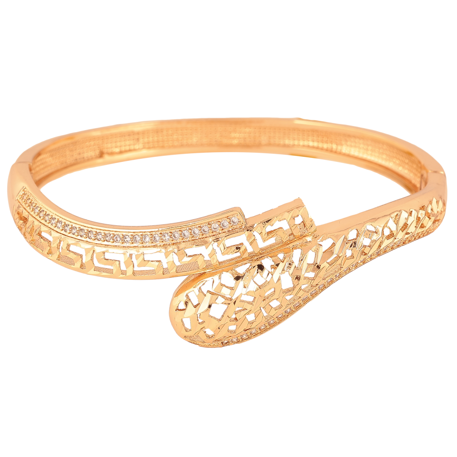 Браслет Xuping колір Позолота 18K "Різьблений грецький орнамент з кристалами" ø 6см фото №1