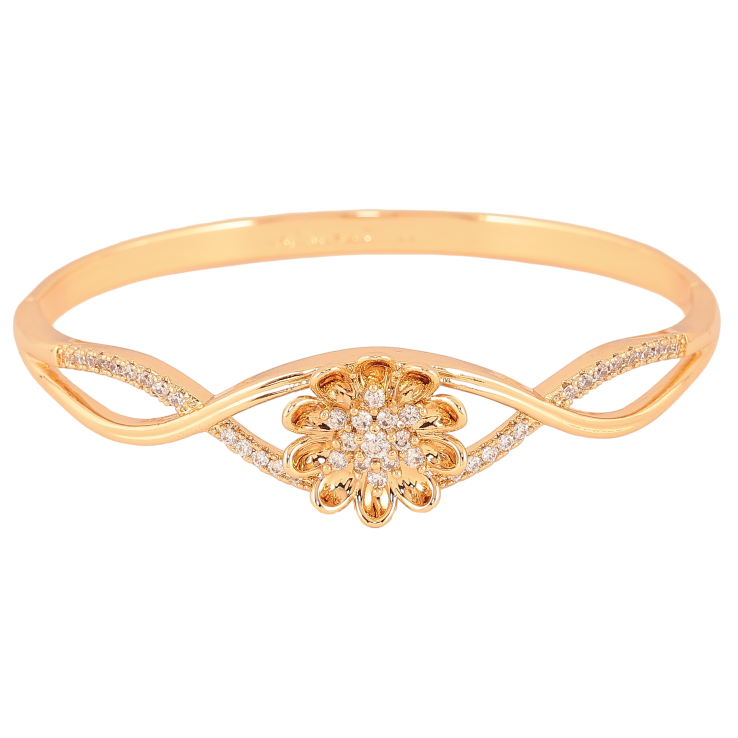 Браслет Xuping колір Позолота 18K "Сплетення ліній з квіткою" ø 6см фото №5