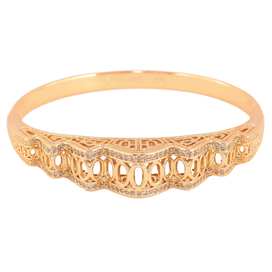 Браслет Xuping цвет Позолота 18K "Высокий резной купол с дорожками кристаллов" ø 6см фото №1 Браслет Xuping цвет Позолота 18K "Высокий резной купол с дорожками кристаллов" ø 6см фото №1