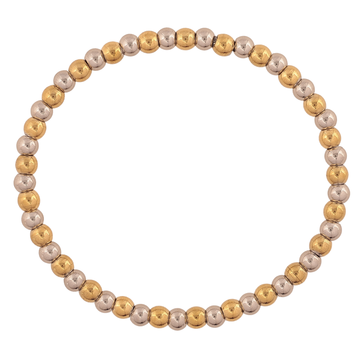 Браслет Xuping ТТМ Stainless Steel цвет 14К+Родий "Золотисто-серебристые бусины на резинке" свободный размер, ø 4мм фото №8 Браслет Xuping ТТМ Stainless Steel цвет 14К+Родий "Золотисто-серебристые бусины на резинке" свободный размер, ø 4мм фото №8