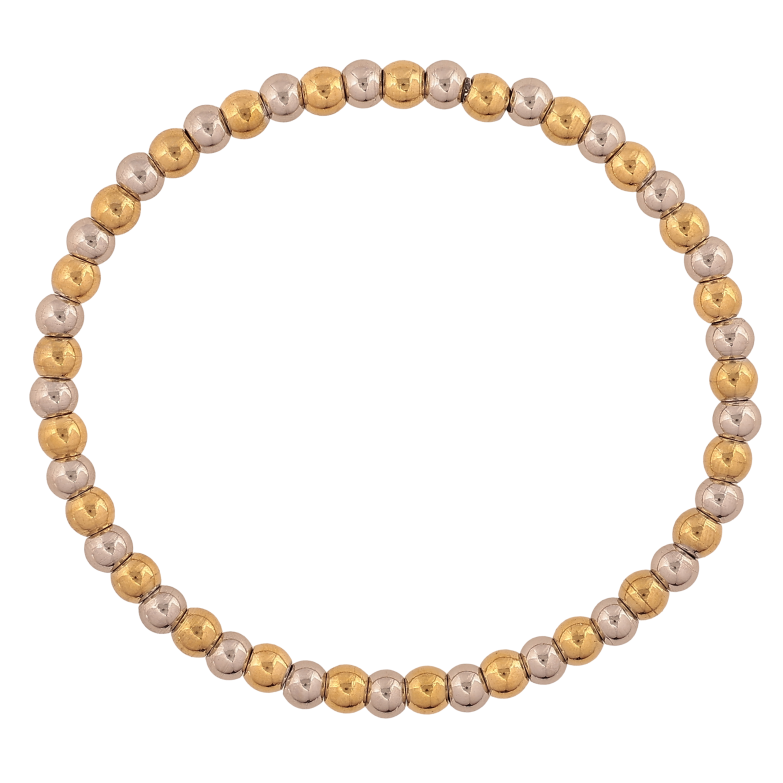 Браслет Xuping ТТМ Stainless Steel цвет 14К+Родий "Золотисто-серебристые бусины на резинке" свободный размер, ø 4мм фото №1