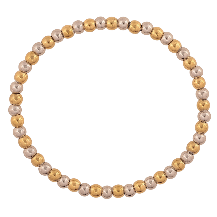 Браслет Xuping ТТМ Stainless Steel цвет 14К+Родий "Золотисто-серебристые бусины на резинке" свободный размер, ø 4мм фото №1