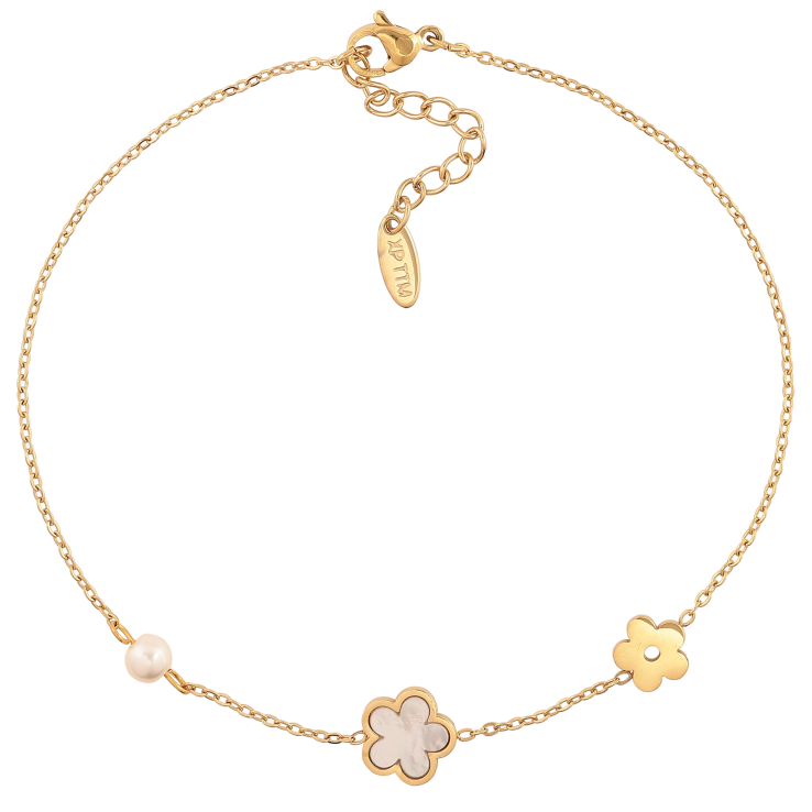 Браслет Xuping ТТМ Stainless Steel цвет 14К на ногу "Цепочка с цветочками" длина с доп. цепочкой 24-27.5см х 1.5-10мм фото №7