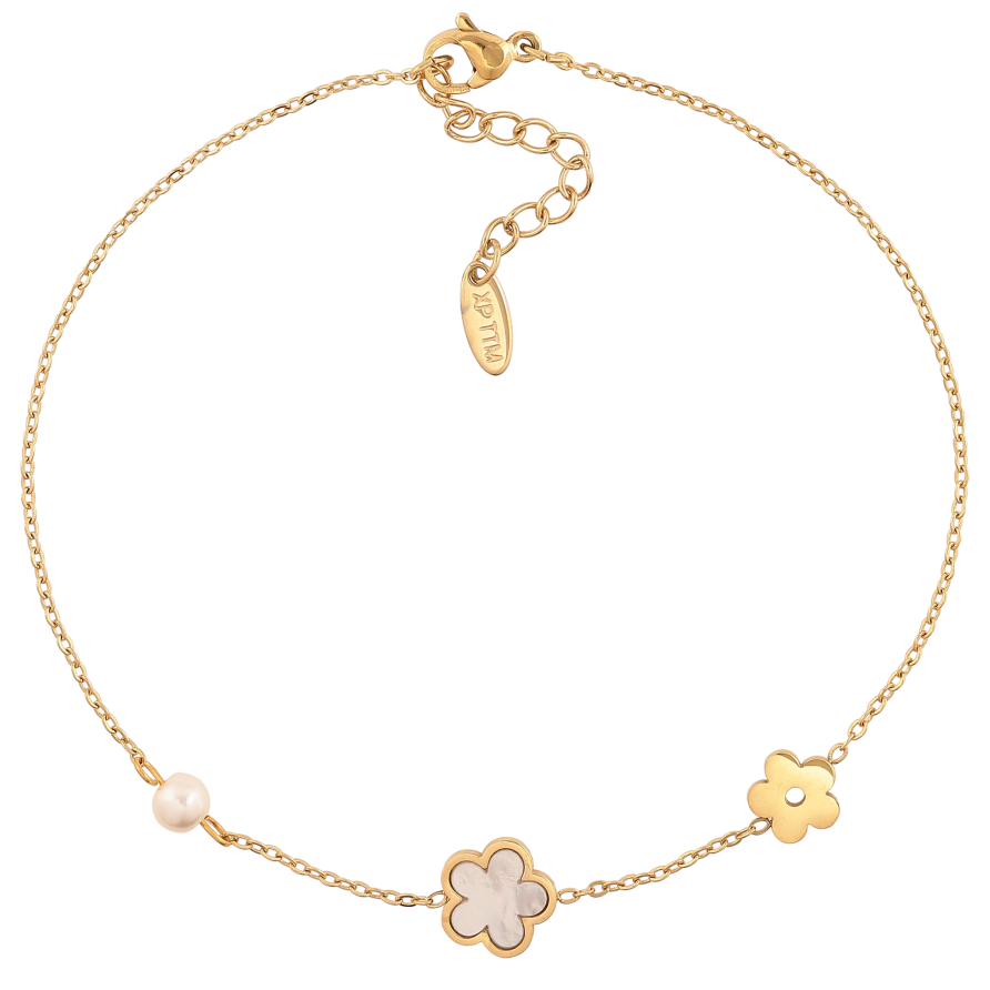 Браслет Xuping ТТМ Stainless Steel цвет 14К на ногу "Цепочка с цветочками" длина с доп. цепочкой 24-27.5см х 1.5-10мм фото №1