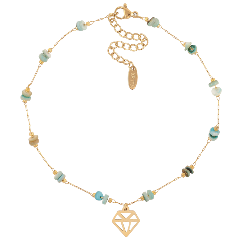 Браслет Xuping ТТМ Stainless Steel колір 14К на ногу "Ланцюжок з намистинами та підвіскою" довжина з дод. ланцюжком 25-30см х 1-4мм фото №1