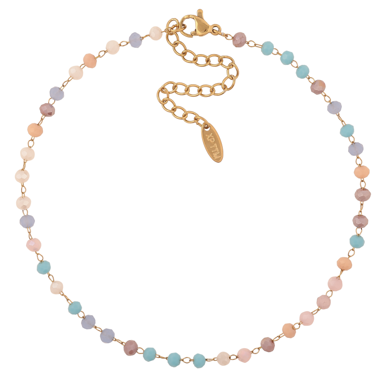 Браслет Xuping ТТМ Stainless Steel колір 14К на ногу "Різнобарвні намистини" довжина з дод. ланцюжком 24.5-30см х 4мм фото №1 Браслет Xuping ТТМ Stainless Steel колір 14К на ногу "Різнобарвні намистини" довжина з дод. ланцюжком 24.5-30см х 4мм фото №1