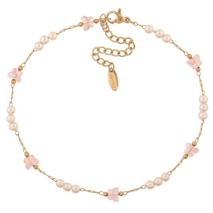 Браслет Xuping ТТМ Stainless Steel цвет 14К на ногу "Цепочка с розовыми бабочками и жемчужными бусинами" длина с доп. цепочкой 25-30.5см х 1-6мм фото №23