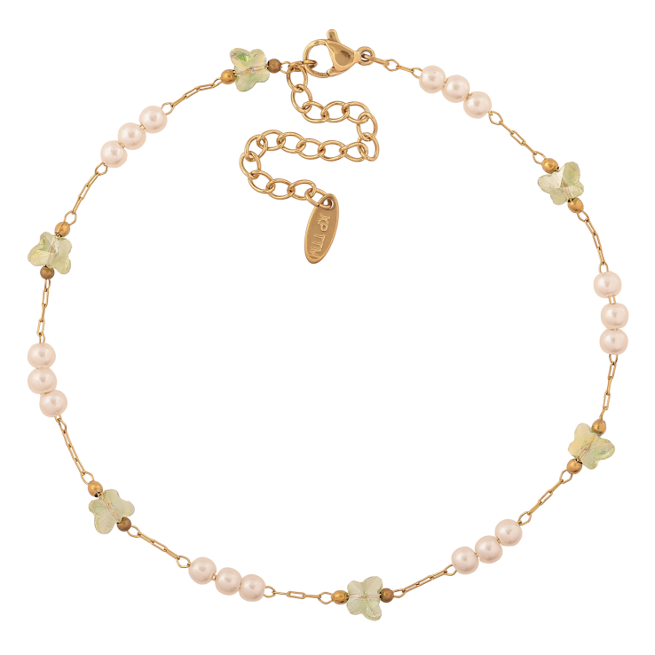 Браслет Xuping ТТМ Stainless Steel колір 14К на ногу "Ланцюжок із зеленими метеликами та перлинними бусинами" довжина з доп. ланцюжком 24.5-30см х 1-6мм фото №8 Браслет Xuping ТТМ Stainless Steel колір 14К на ногу "Ланцюжок із зеленими метеликами та перлинними бусинами" довжина з доп. ланцюжком 24.5-30см х 1-6мм фото №8