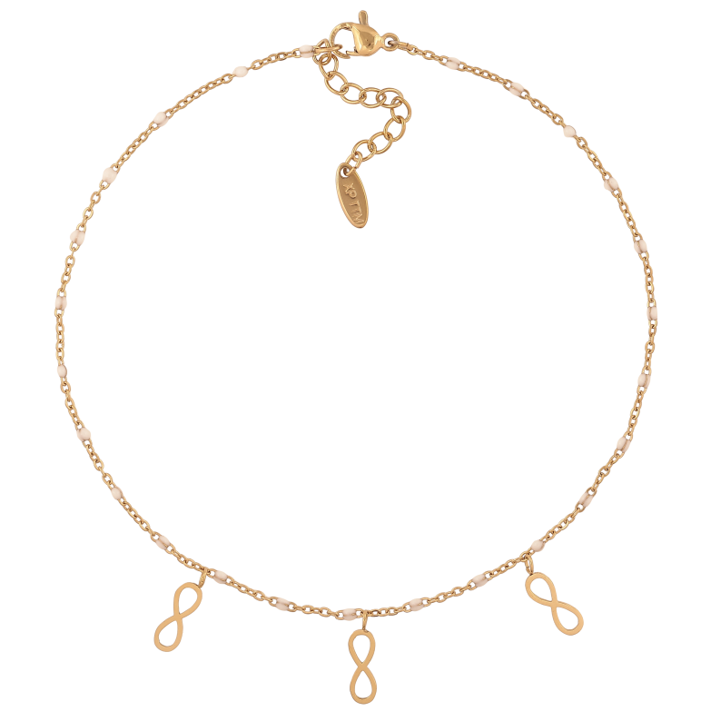 Браслет Xuping ТТМ Stainless Steel колір 14К на ногу "Ланцюжок з білою емаллю та підвісками" довжина з дод. ланцюжком 27.5-30.5см х 1.5мм фото №1 Браслет Xuping ТТМ Stainless Steel колір 14К на ногу "Ланцюжок з білою емаллю та підвісками" довжина з дод. ланцюжком 27.5-30.5см х 1.5мм фото №1