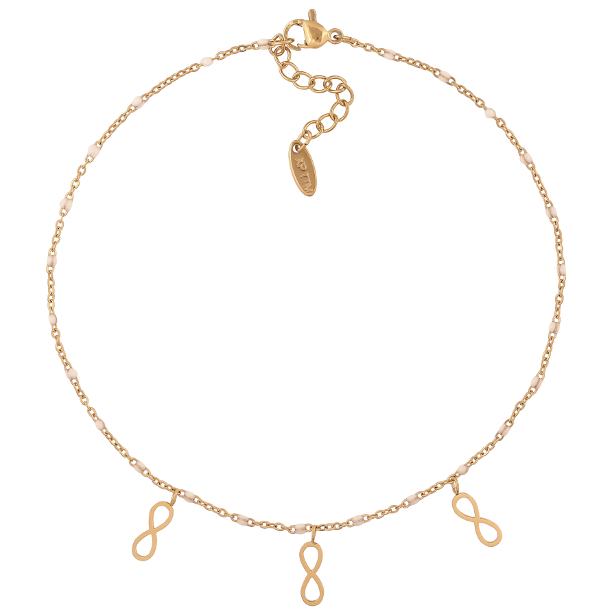 Браслет Xuping ТТМ Stainless Steel колір 14К на ногу "Ланцюжок з білою емаллю та підвісками" довжина з дод. ланцюжком 27.5-30.5см х 1.5мм фото №1