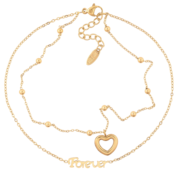 Браслет Xuping ТТМ Stainless Steel цвет 14К на ногу "Двойная цепочка с сердечком и надписью Forever" длина с доп. цепочкой 24.5-28см х 1-3мм фото №21