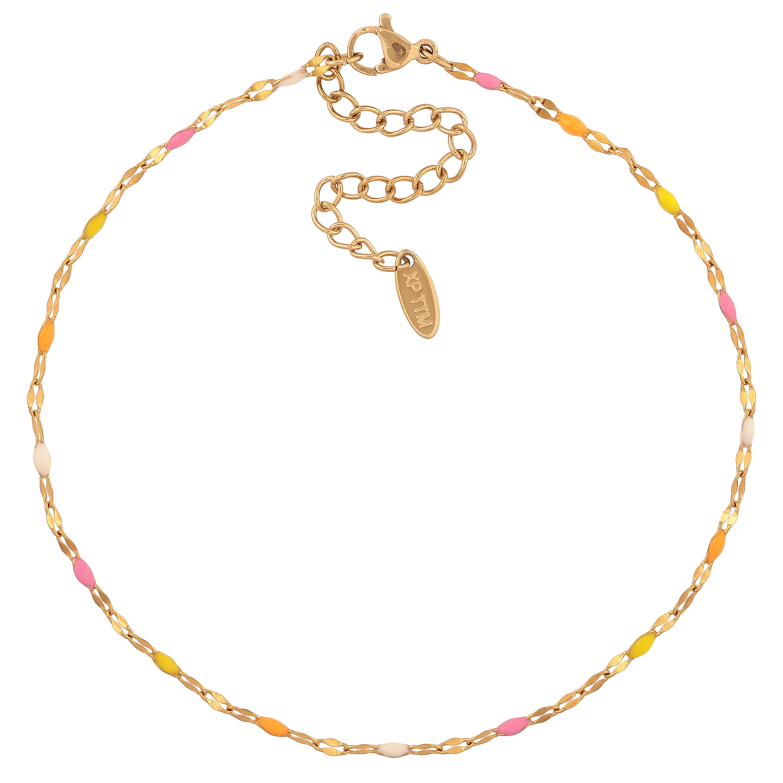 Браслет Xuping ТТМ Stainless Steel колір 14К на ногу "Ланцюжок з кольоровою емаллю" довжина з дод. ланцюжком 24-29см х 2мм фото №3