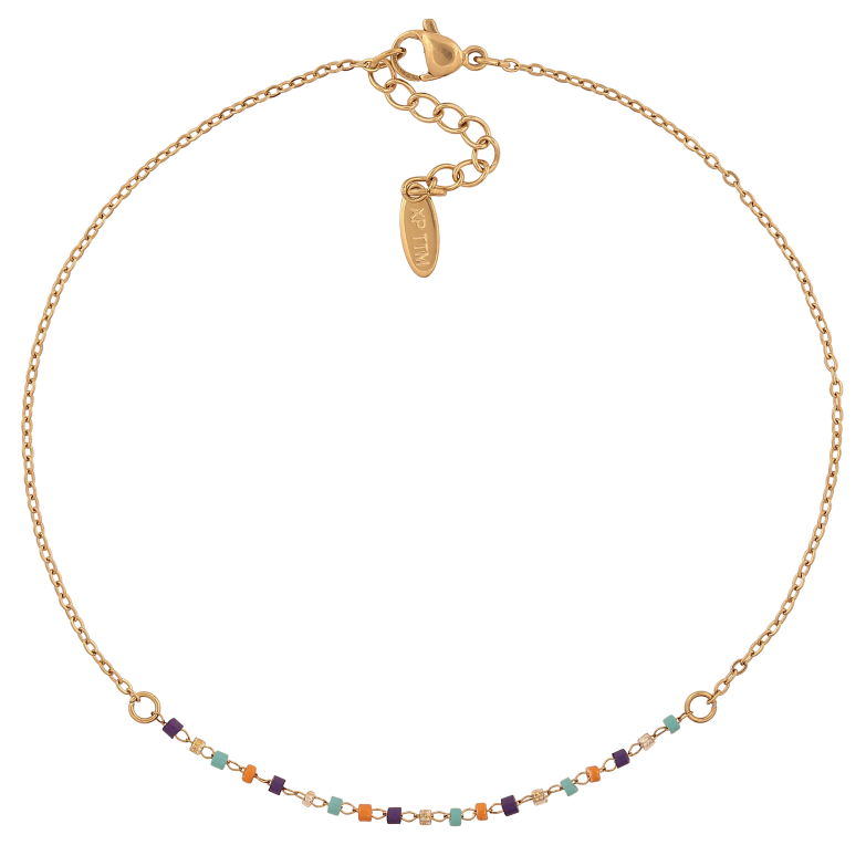 Браслет Xuping ТТМ Stainless Steel цвет 14К на ногу "Цепочка с разноцветным бисером" длинна с доп. цепочкой 26-29см х 1.5-2мм фото №4