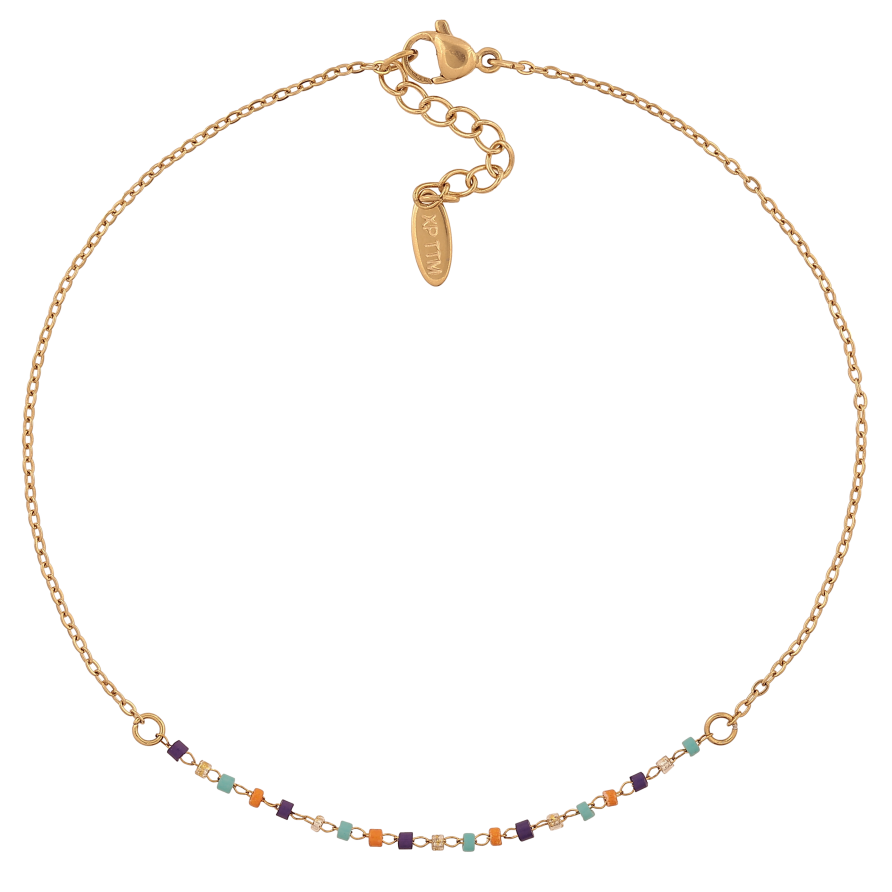 Браслет Xuping ТТМ Stainless Steel цвет 14К на ногу "Цепочка с разноцветным бисером" длинна с доп. цепочкой 26-29см х 1.5-2мм фото №1